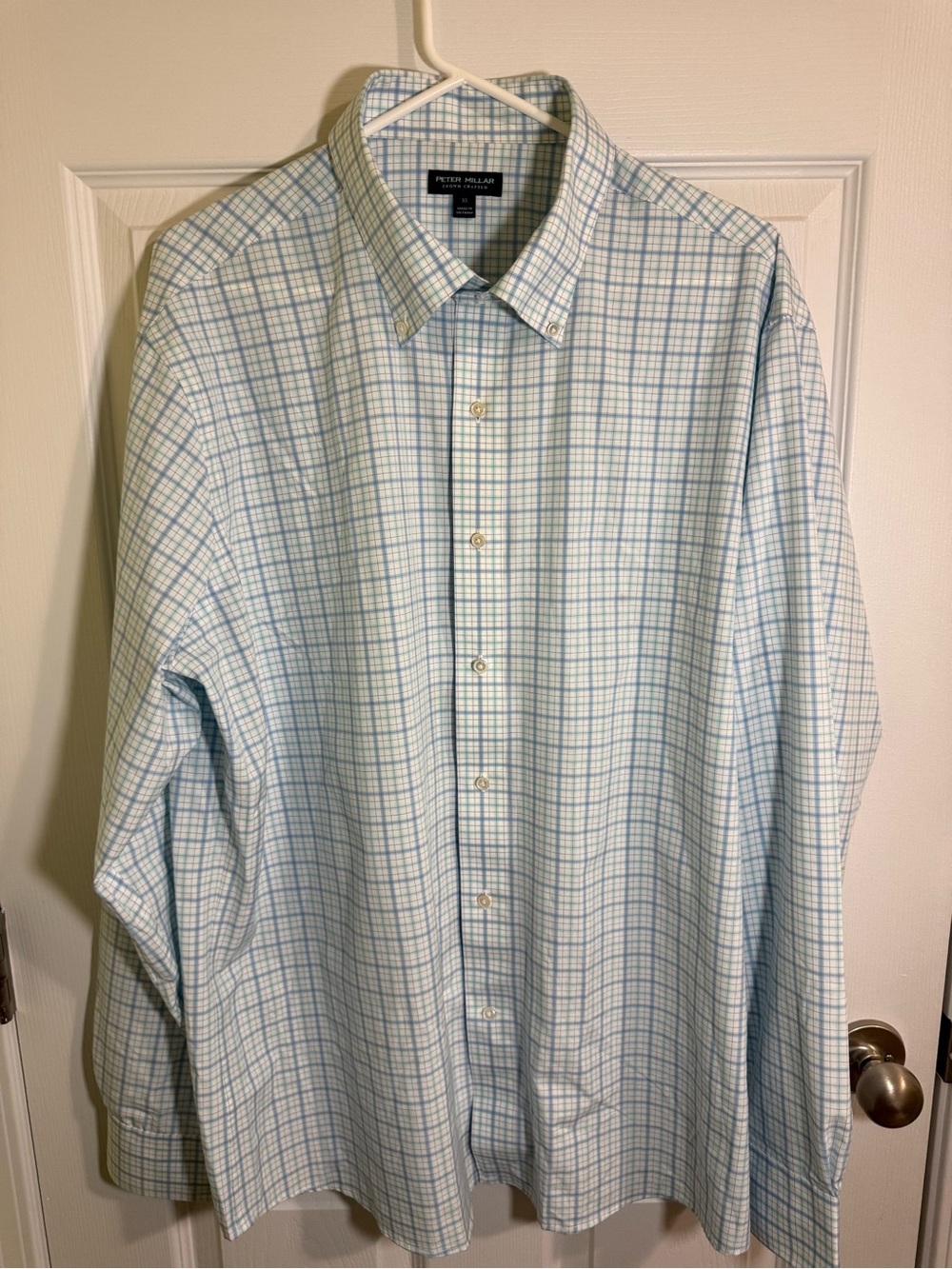 Peter Millar Light Blue and White Checked Dress Shirt